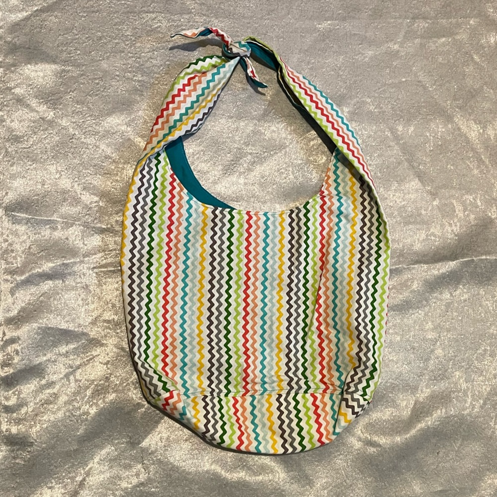 Handmade zig zag multicolor colorful long strap adjustable tie bag